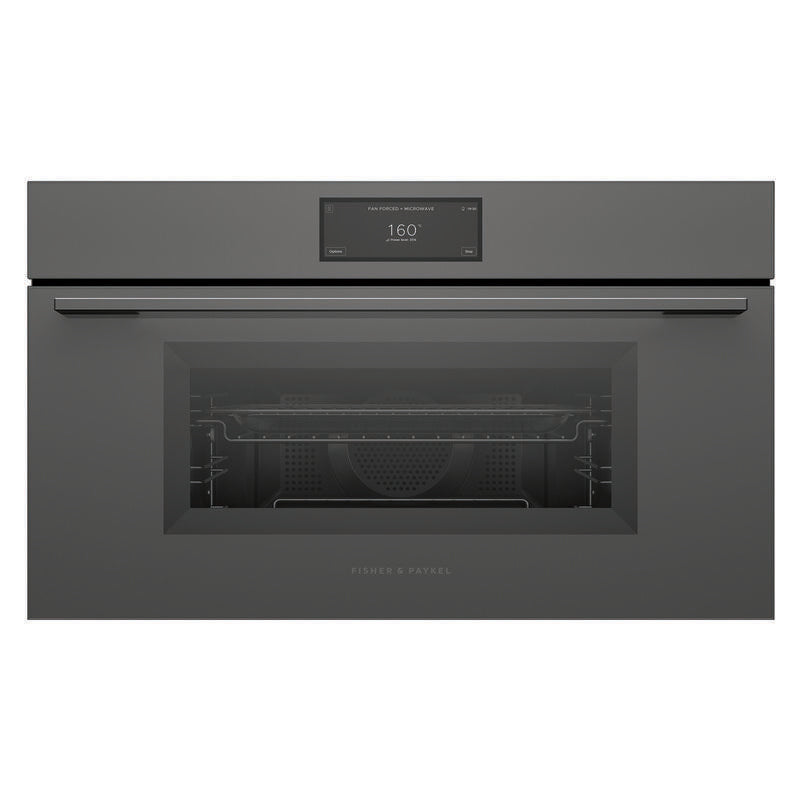 Fisher & Paykel 76cm Combination Built-In Compact Microwave Oven with 17 Functions - Grey Glass (Minimal - Series 9)