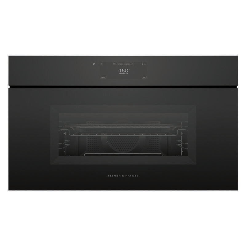 Fisher & Paykel 76cm Handleless Built-In Compact Combination Microwave Oven with 17 Functions - Black Glass (Minimal - Series 9)