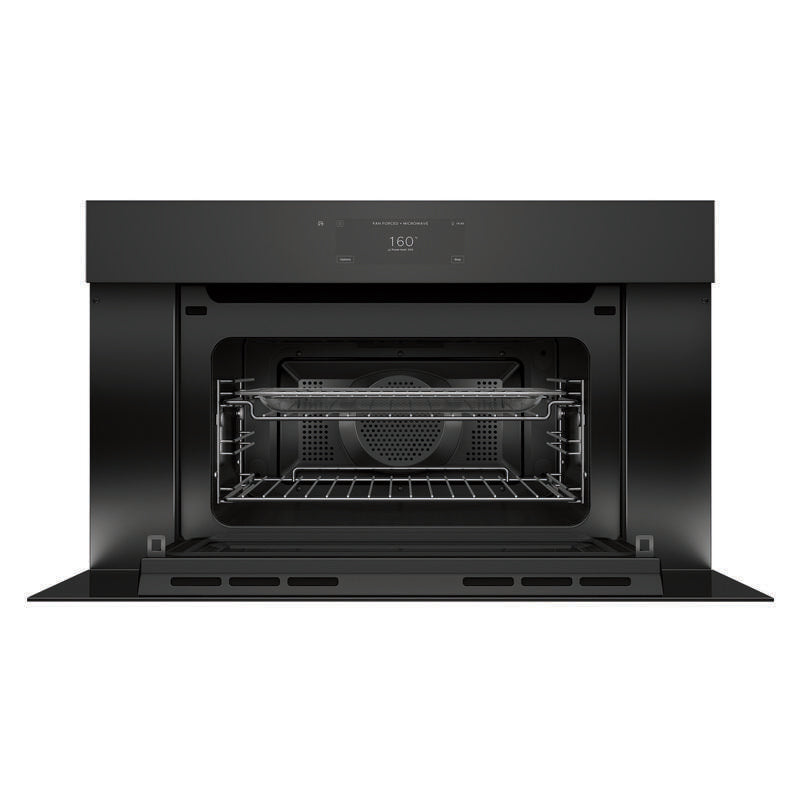 Fisher & Paykel 76cm Handleless Built-In Compact Combination Microwave Oven with 17 Functions - Black Glass (Minimal - Series 9)