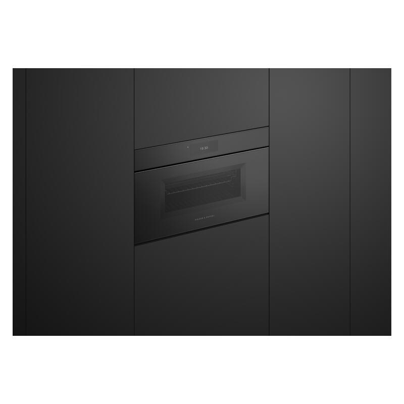 Fisher & Paykel 76cm Handleless Built-In Compact Combination Microwave Oven with 17 Functions - Black Glass (Minimal - Series 9)
