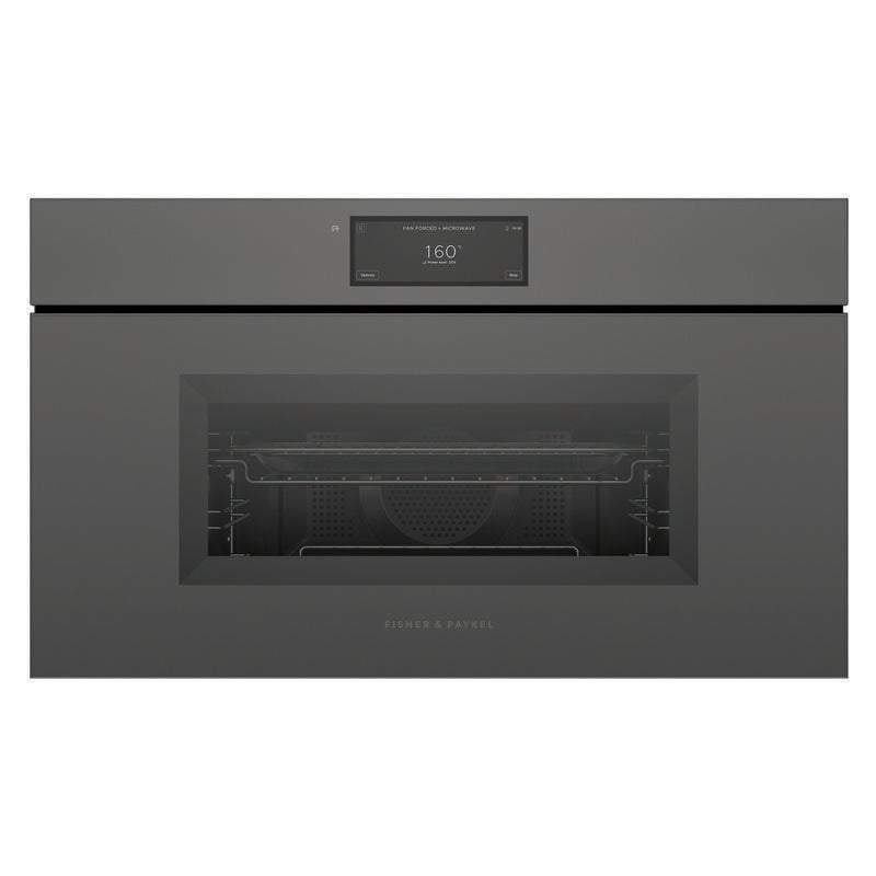Fisher & Paykel 76cm Handleless Built-In Compact Combination Microwave Oven with 17 Functions - Grey Glass (Minimal - Series 9)