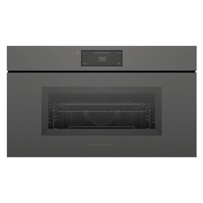 Fisher & Paykel 76cm Handleless Built-In Compact Combination Microwave Oven with 17 Functions - Grey Glass (Minimal - Series 9)