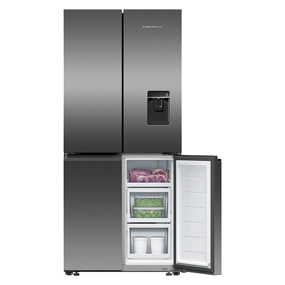 Fisher & Paykel 498L Quad Door Fridge Freezer with Ice & Water Dispenser- Black Stainless Steel (Series 7)