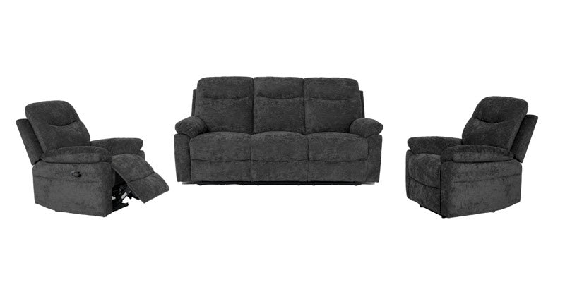 Greyson 3 Seater Recliner Sofa + 2 Single Recliners - Charcoal