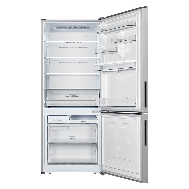 Hisense 415L Bottom Mount Fridge Freezer with Water Dispenser - Stainless Steel
