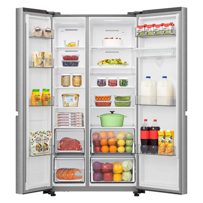 Hisense 649L Side-by-Side Fridge Freezer with Water Dispenser - Stainless Steel (PureFlat)