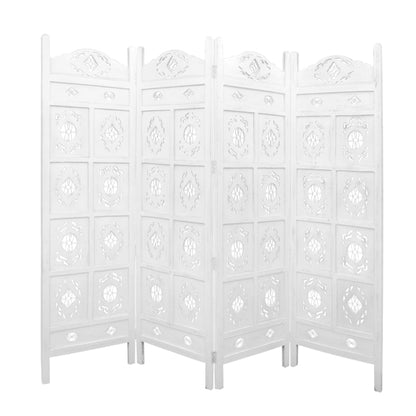 Iron Jali Carved Timber Privacy Screen - White