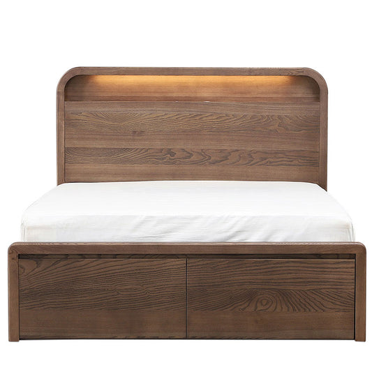Karvia Queen Gaslift Bed Base with Built-In Storage - Walnut