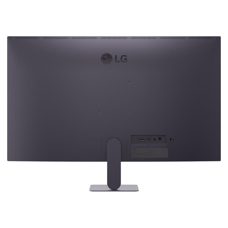 The back view of an LG computer monitor in a dark charcoal gray color, featuring the LG logo, ventilation grilles, and rear I/O ports on a white background.
