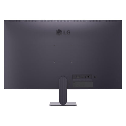 The back view of an LG computer monitor in a dark charcoal gray color, featuring the LG logo, ventilation grilles, and rear I/O ports on a white background.