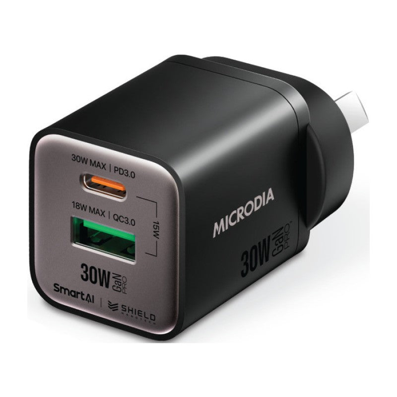 Microdia Smartcube Nano 30W Dual Port Gan Wall Charger - Black