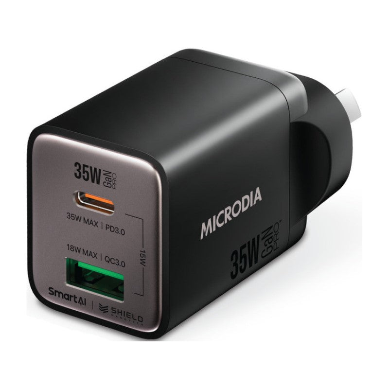Microdia Smartcube Nano 35W Dual Port Gan Wall Charger - Black
