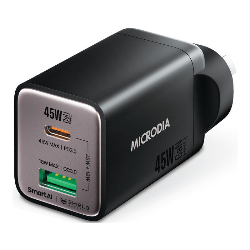 Microdia Smartcube Nano 45W Dual Port Gan Wall Charger - Black