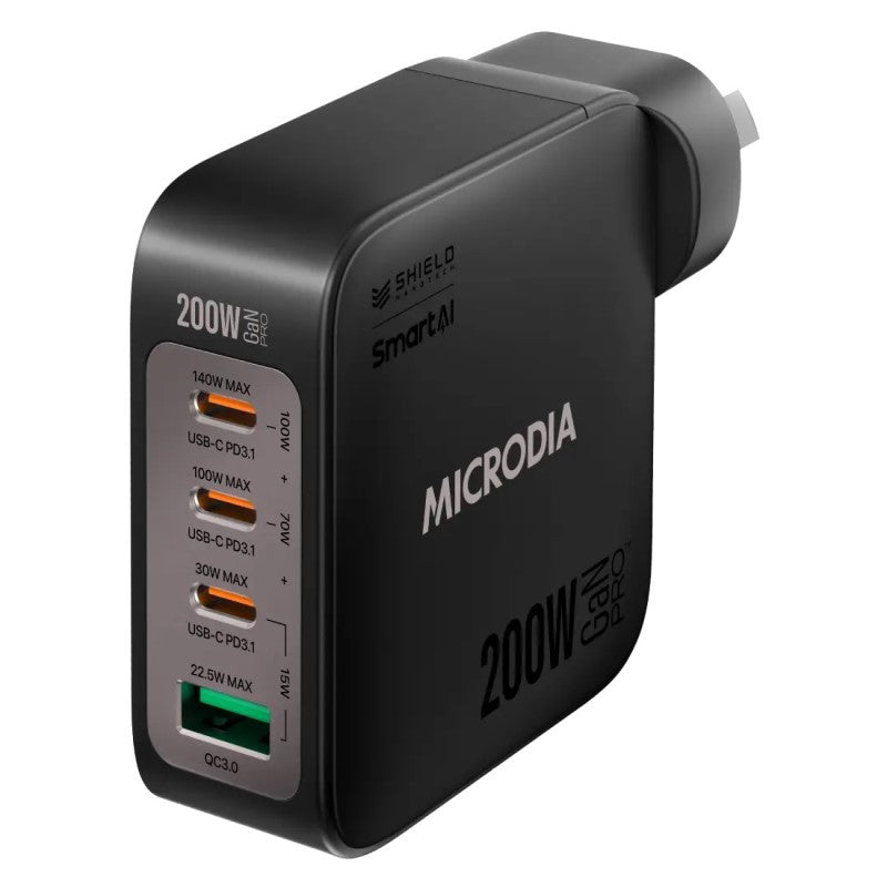 Microdia Smartcube Nano 200W 4 Port Gan Wall Charger - Black