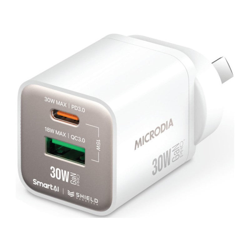 Microdia Smartcube Nano 30W Dual Port Gan Wall Charger - White