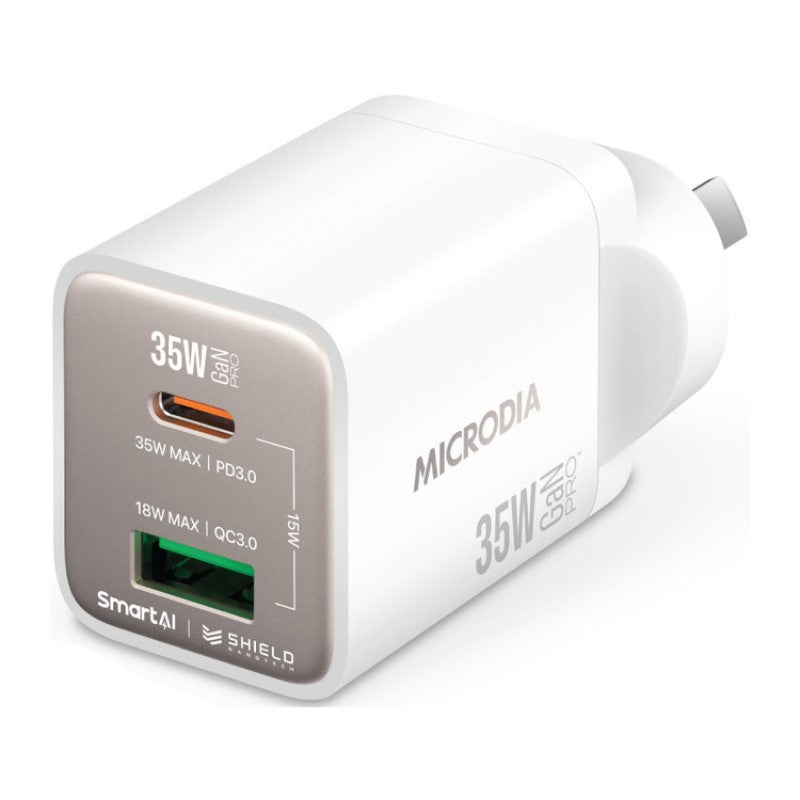 Microdia Smartcube Nano 35W Dual Port Gan Wall Charger - White