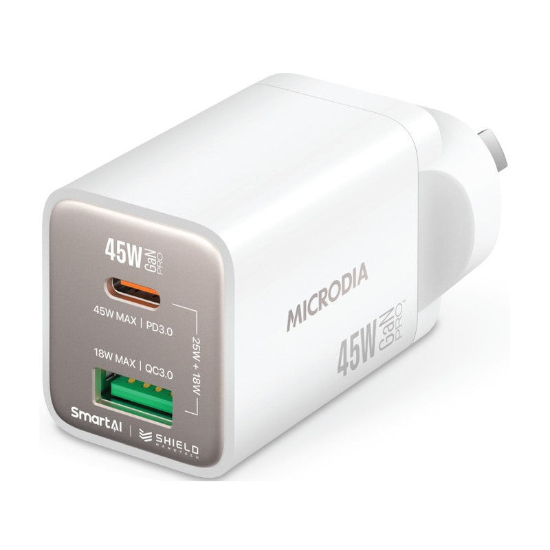 Microdia Smartcube Nano 45W Dual Port Gan Wall Charger - White