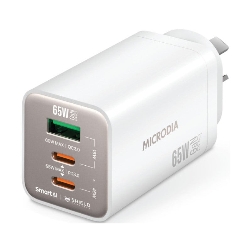 Microdia Smartcube Nano 65W Tri Port Gan Wall Charger - White