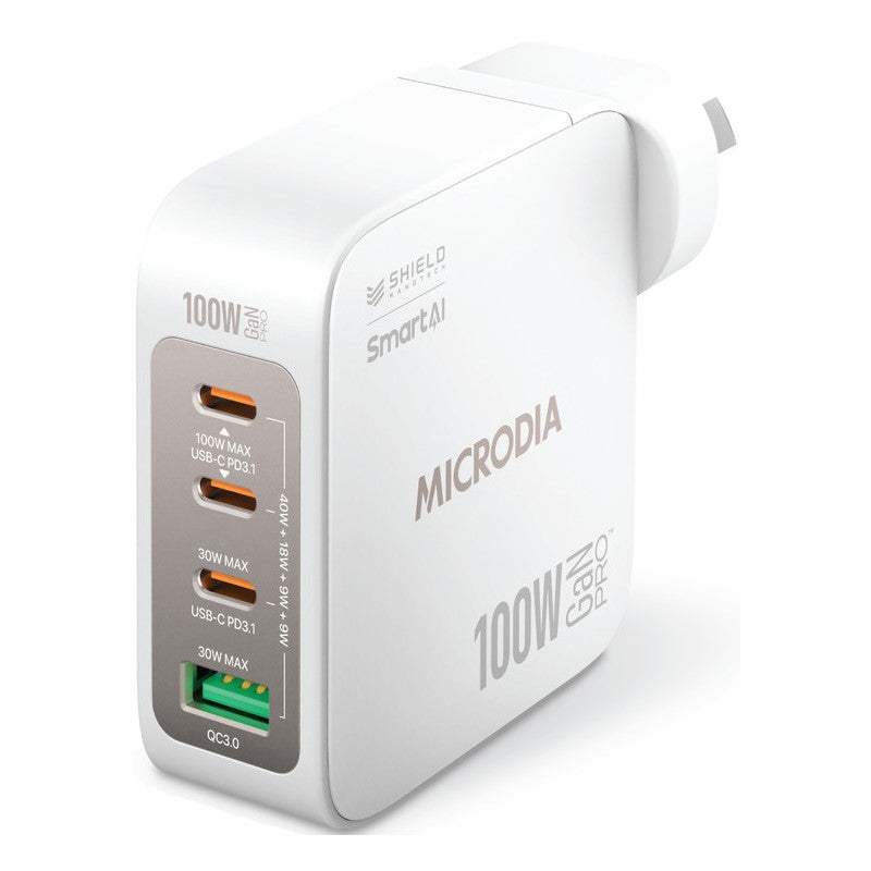 Microdia Smartcube Nano 100W 4 Port Gan Wall Charger - White