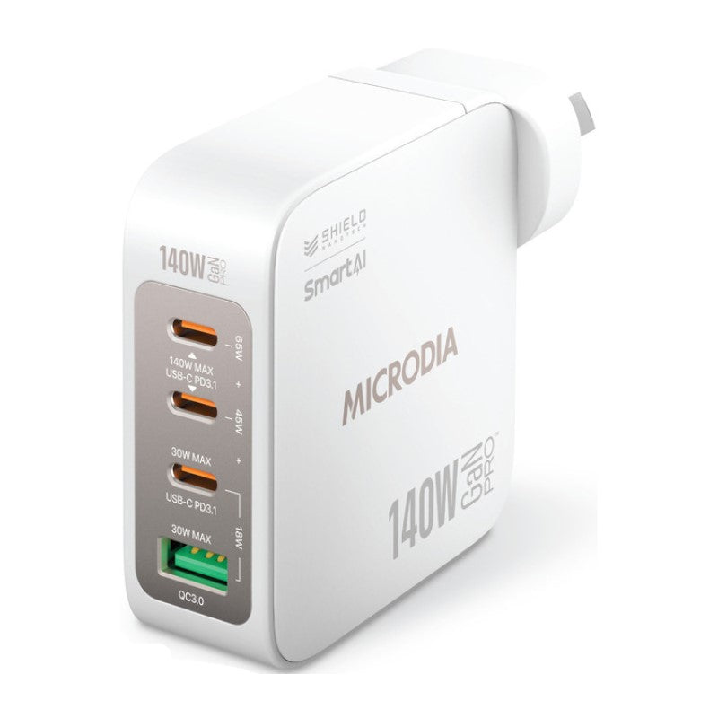 Microdia Smartcube Nano 140W 4 Port Gan Wall Charger - White