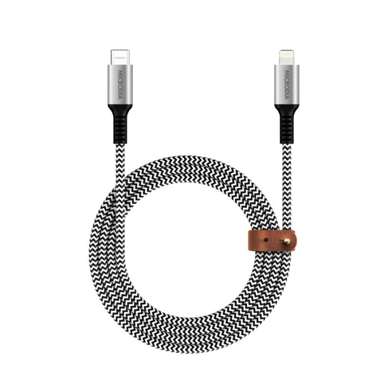 Microdia 1.3m ExeCable Tweed PD60W USB-C to Lightning Cable - Zebra