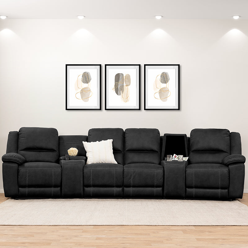 Oregon 4 Seater Fabric Home Theatre Recliner - Jet