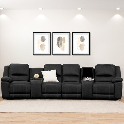 Oregon 4 Seater Fabric Home Theatre Recliner - Jet