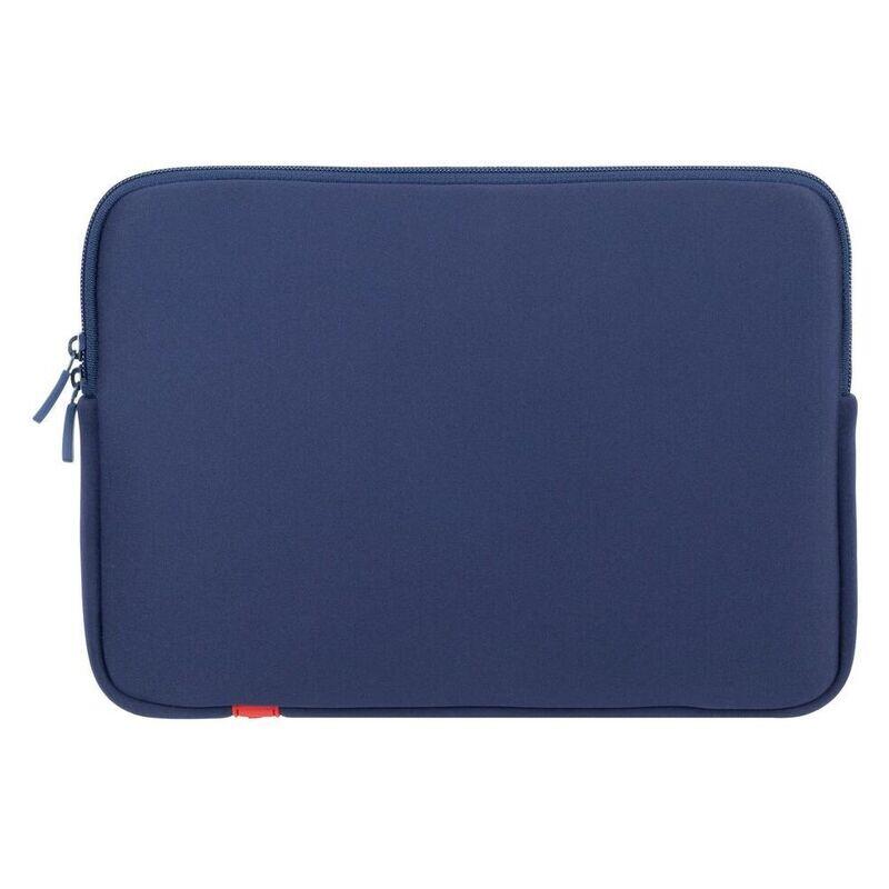A navy blue neoprene laptop sleeve with a zippered closure, shown from a front-facing perspective on a solid white background.