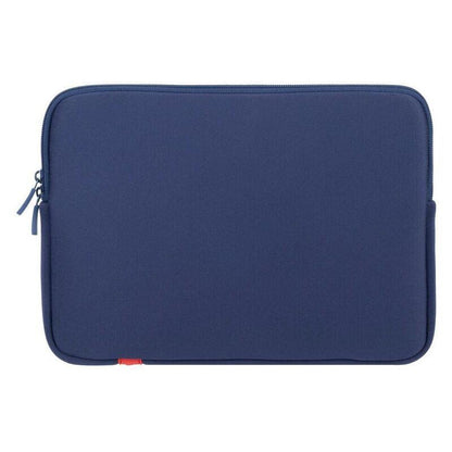 A navy blue neoprene laptop sleeve with a zippered closure, shown from a front-facing perspective on a solid white background.