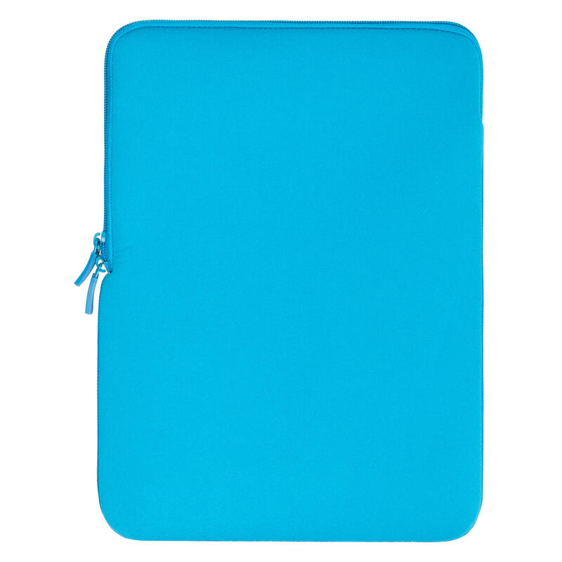 A bright blue neoprene tablet sleeve with a zippered closure on the left side, shown against a plain white background.