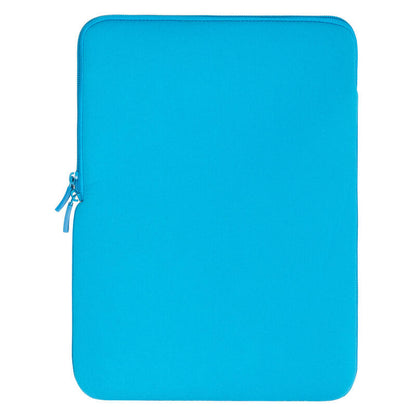 A bright blue neoprene tablet sleeve with a zippered closure on the left side, shown against a plain white background.
