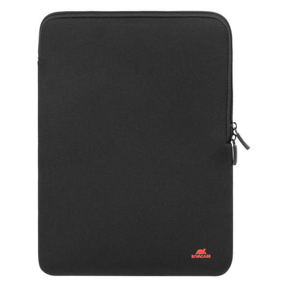 A black neoprene tablet sleeve with a zippered closure and a small red Encase logo on the bottom right, shown against a plain white background.