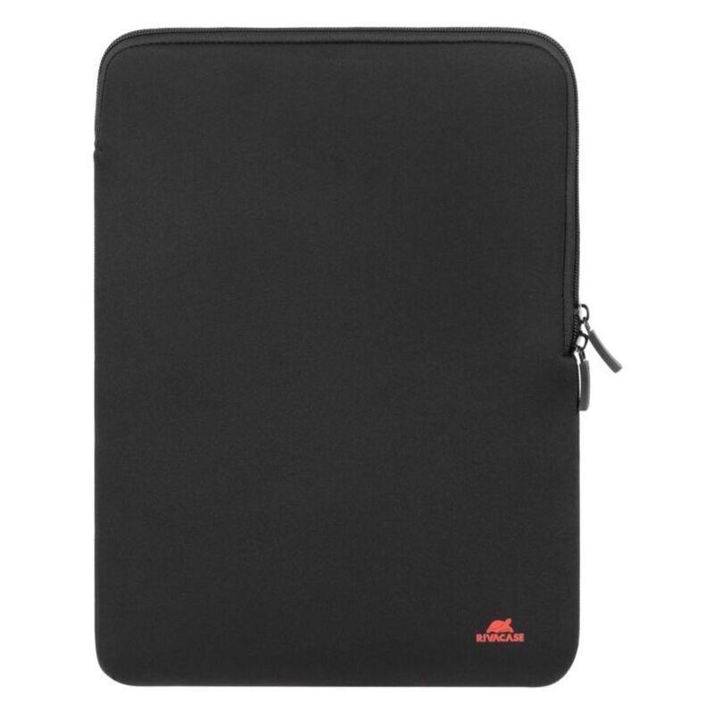 A black neoprene tablet sleeve with a zippered closure and a small red Encase logo on the bottom right, shown against a plain white background.