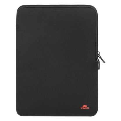 A black neoprene tablet sleeve with a zippered closure and a small red Encase logo on the bottom right, shown against a plain white background.