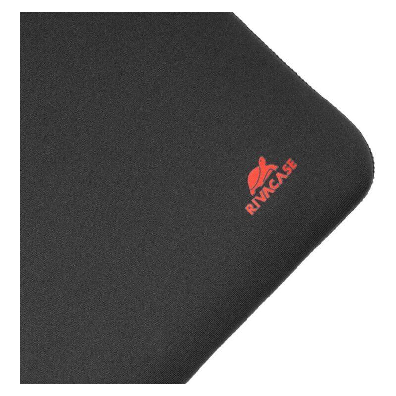 A close-up of a black gaming mouse pad showing its corner with a red Rivase logo printed on the surface, set against a plain white background.