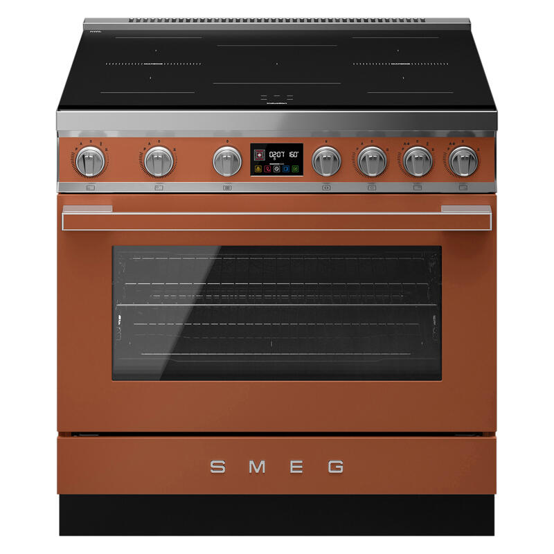 Smeg 90cm Portofino Induction Pyrolytic Freestanding Oven - Amber Clay
