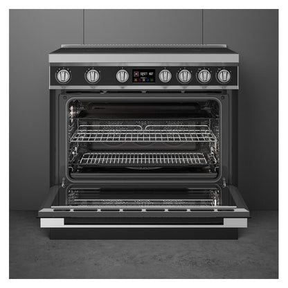 Smeg 90cm Portofino Induction Pyrolytic Freestanding Oven - Anthracite