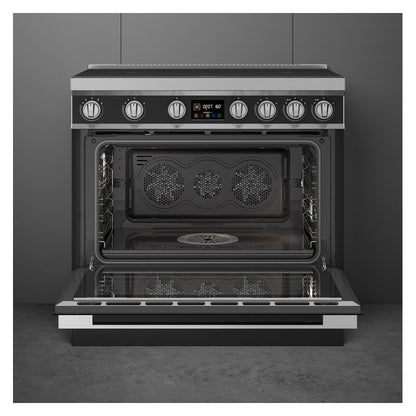 Smeg 90cm Portofino Induction Pyrolytic Freestanding Oven - Anthracite