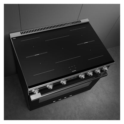 Smeg 90cm Portofino Induction Pyrolytic Freestanding Oven - Black