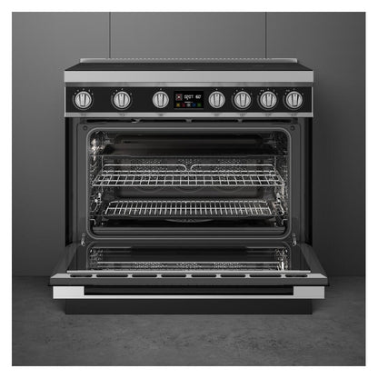 Smeg 90cm Portofino Induction Pyrolytic Freestanding Oven - Black
