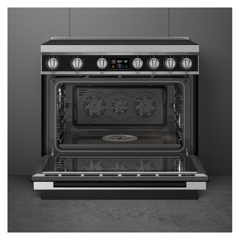 Smeg 90cm Portofino Induction Pyrolytic Freestanding Oven - Black