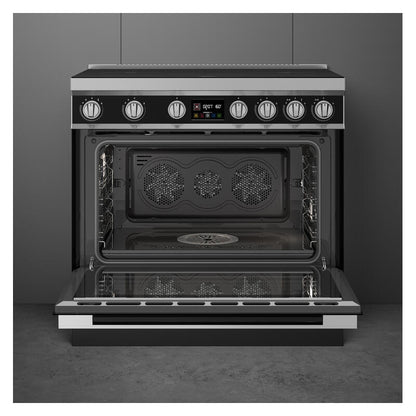 Smeg 90cm Portofino Induction Pyrolytic Freestanding Oven - Black
