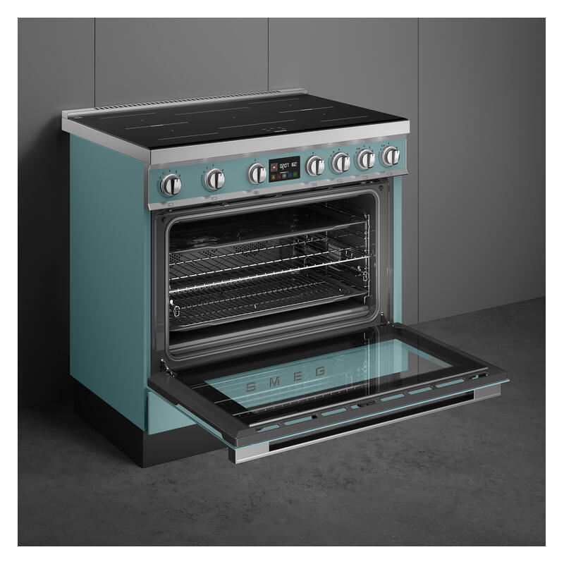 Smeg 90cm Portofino Induction Pyrolytic Freestanding Oven - Emerald Green