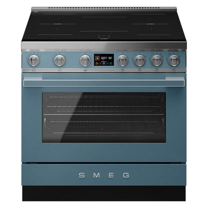 Smeg 90cm Portofino Induction Pyrolytic Freestanding Oven - Storm Blue
