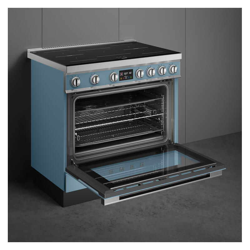Smeg 90cm Portofino Induction Pyrolytic Freestanding Oven - Storm Blue