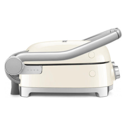 Smeo electric sandwich grill in cream with silver metal handles and trim, shown on a clean white background.