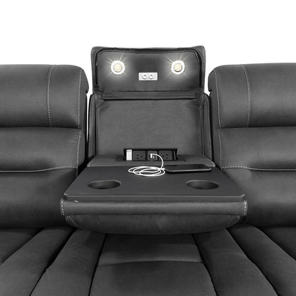 Spielberg 3 Seater Electric Fabric Recliner Sofa with Entertainment Console - Jet