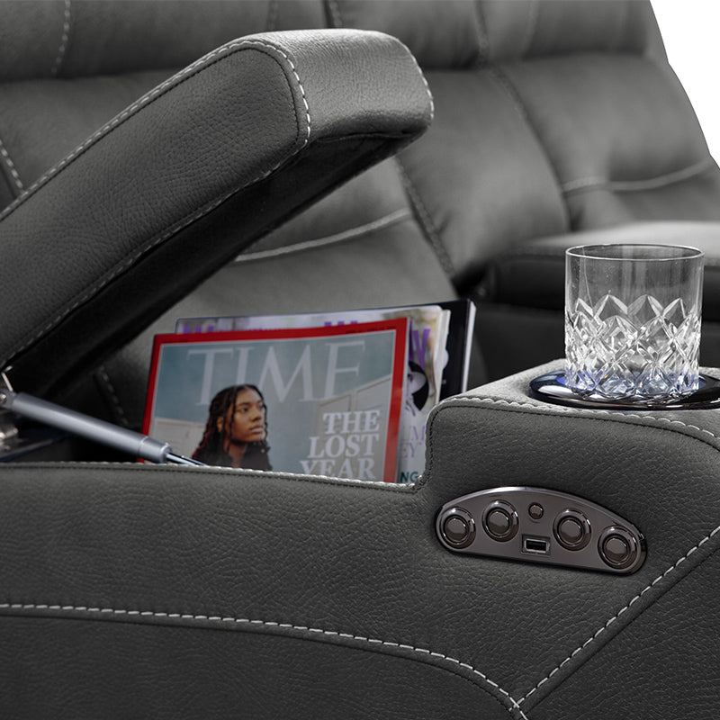 Spielberg 3 Seater Electric Fabric Recliner Sofa with Entertainment Console - Jet
