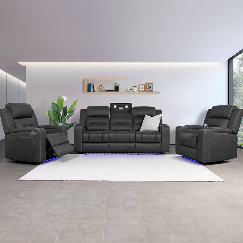Spielberg 3 Seater Electric Fabric Recliner Sofa with Entertainment Console - Jet