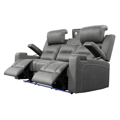 Spielberg 3 Seater Electric Fabric Recliner Sofa with Entertainment Console - Ash